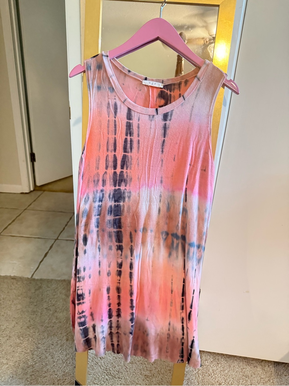 Sleeveless Tie-Dye Midi Dress in Pink and Black worn 1x !